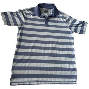Straight Down Polo Shirt Mens Large Blue Striped Performance Golf Short Sleeve